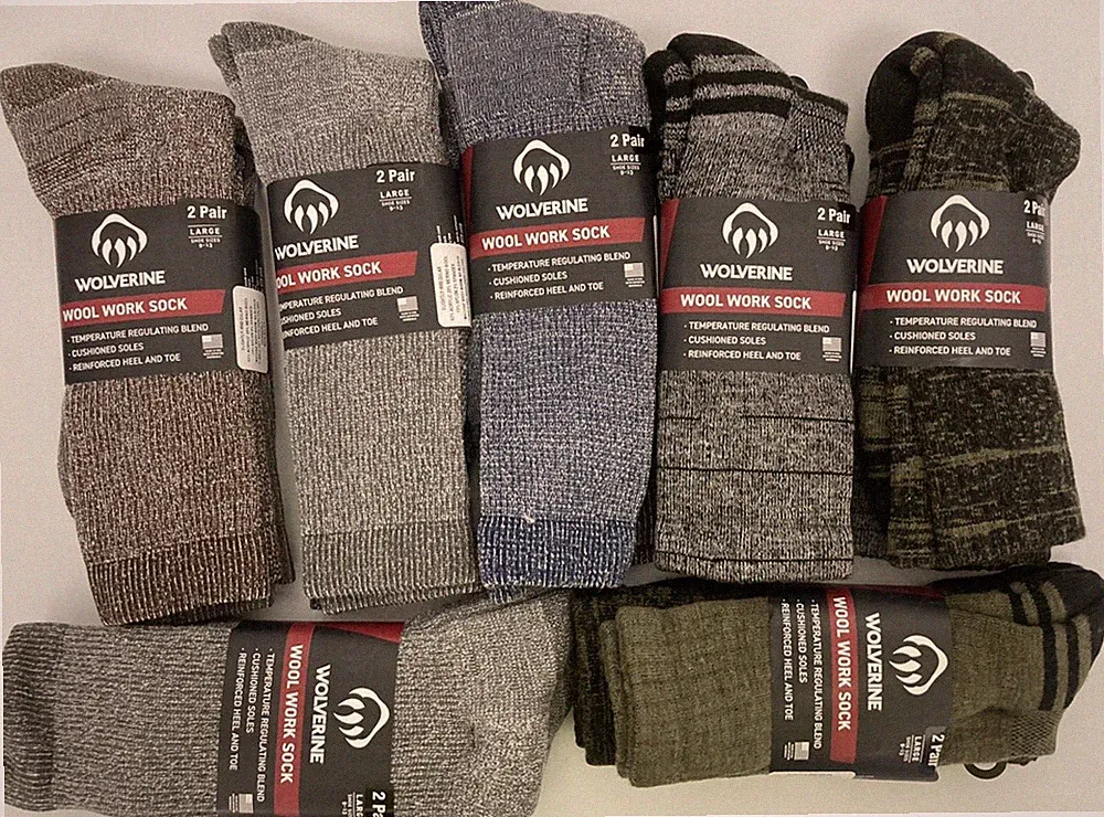 New, Wolverine Merino Wool Work Boot Sock, Large (men's shoe 9-13), 8 pairs